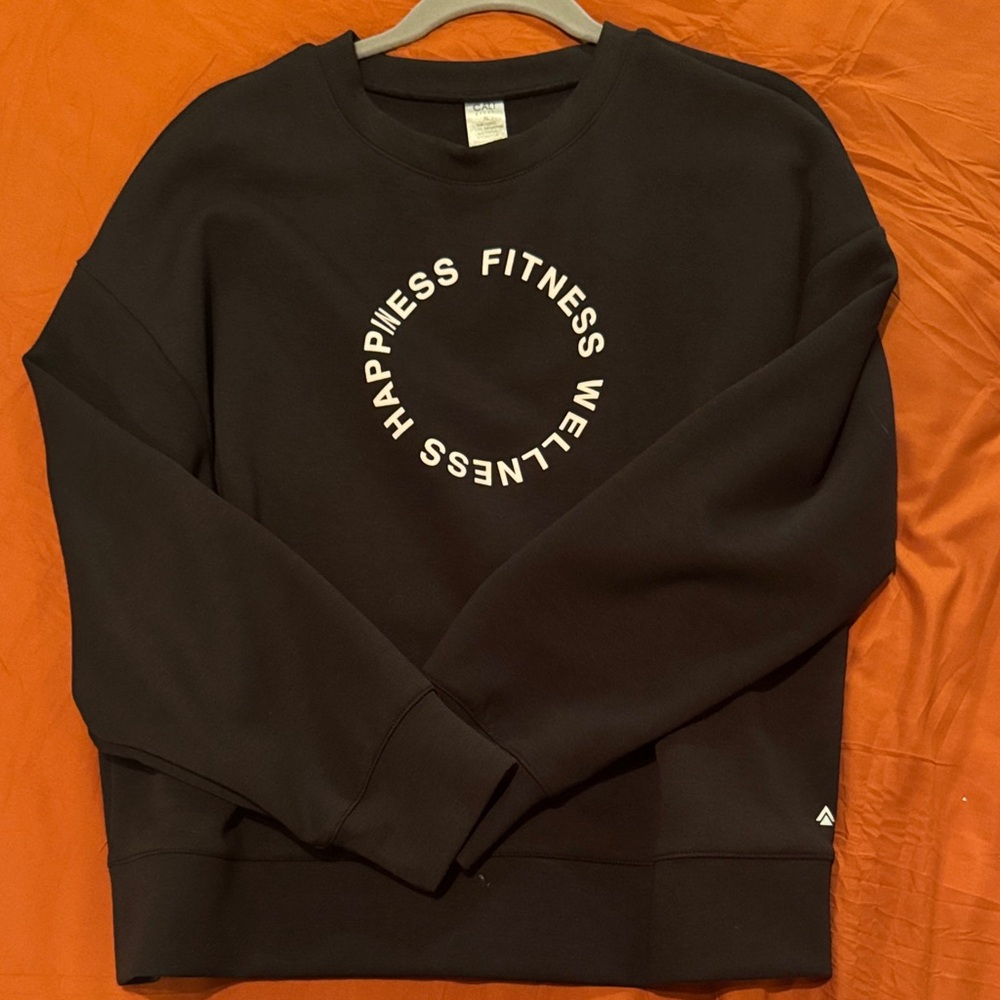 Black 'Happiness Fitness' Graphic Crewneck Sweatshirt